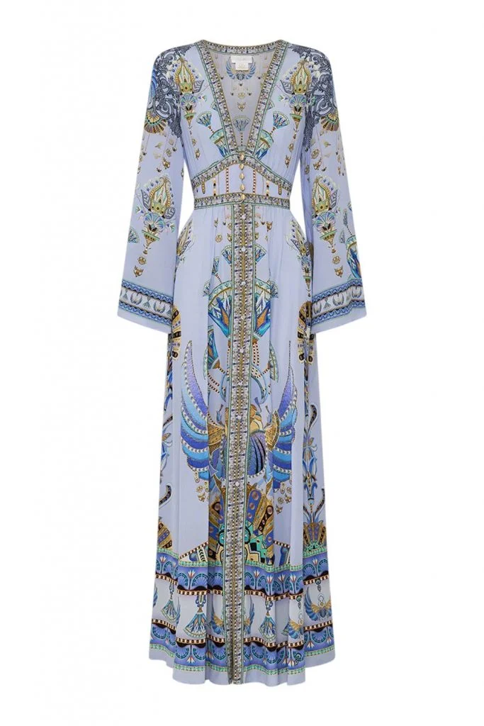 Camilla Kimono Sleeve Dress With Shirring Detail Under Scarab Skies