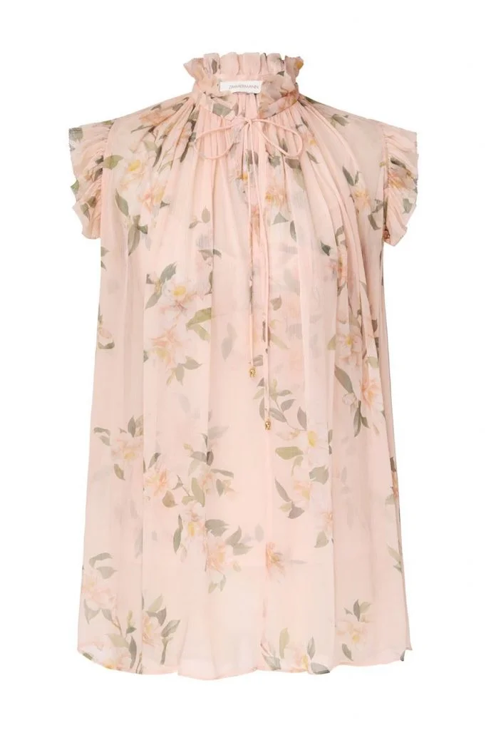 Zimmermann Ruffled Floral-Print Crepon Top