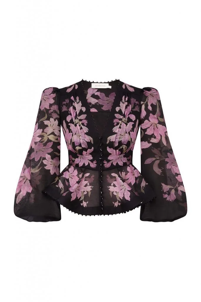 Zimmermann Dawning V-Neck Long Sleeve Beaded Blouse