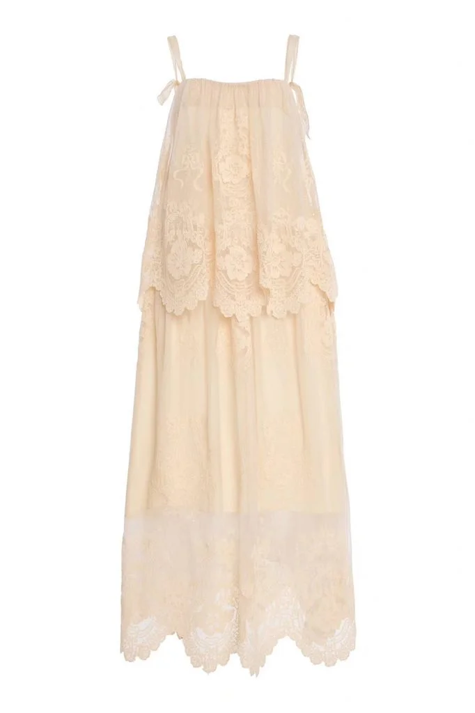 Zimmermann Natural Hypnotic Tiered Lace Maxi Slip Dress