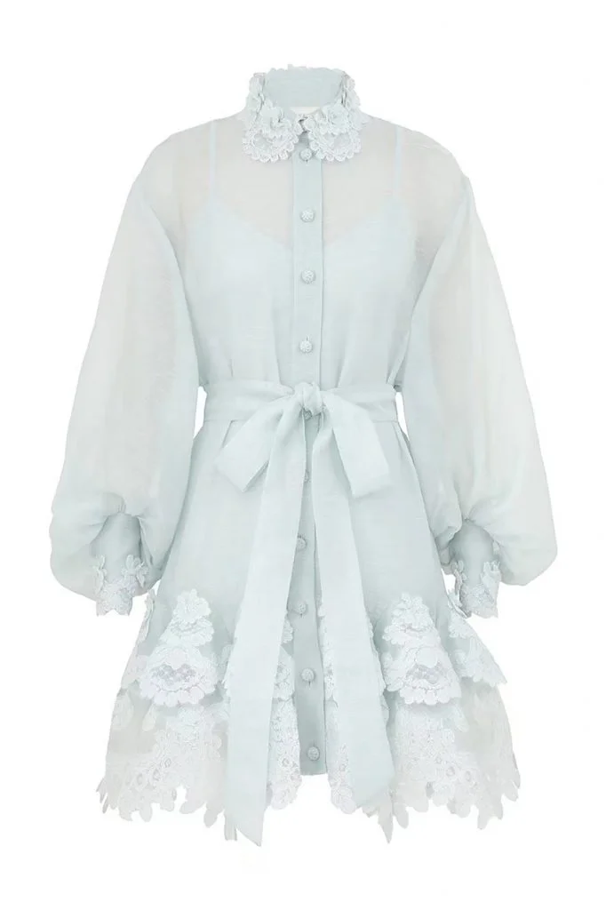 Zimmermann Crush Tiered Lace Shirt Dress