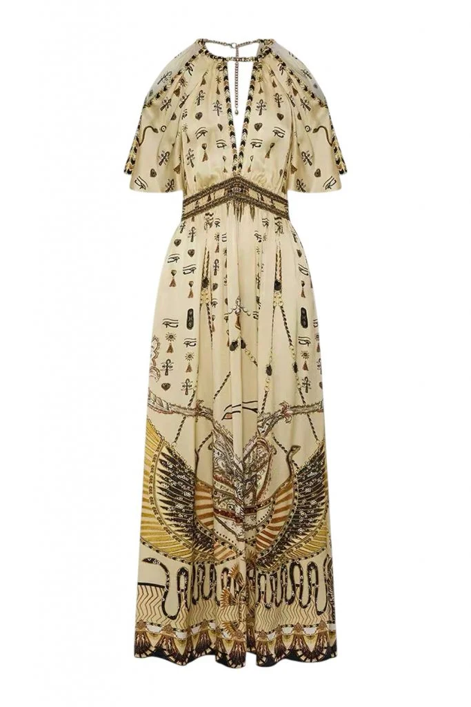 Camilla Neck Piece Shirred Waist Long Dress Gateway To The Afterlife
