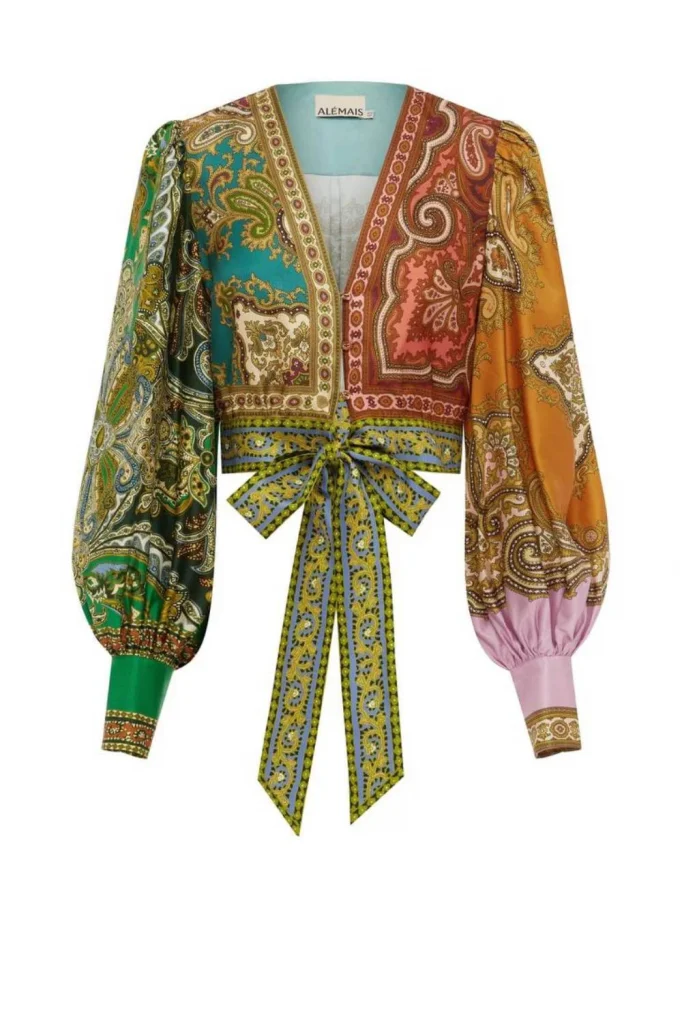Alémais Clemenza Spliced Crop Silk Blouse