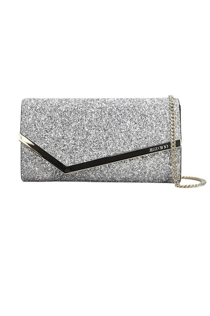 Jimmy Choo Emmie Clutch In Silver Glitter