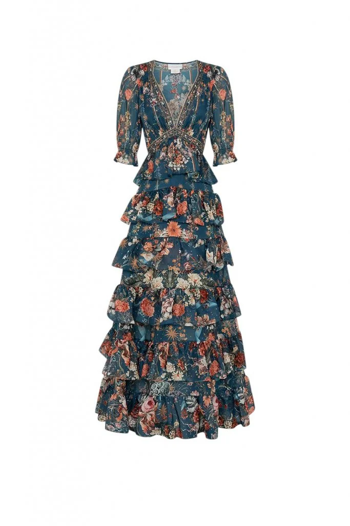 Camilla Puff Sleeve Tiered Skirt Long Dress She Who Wears The Crown