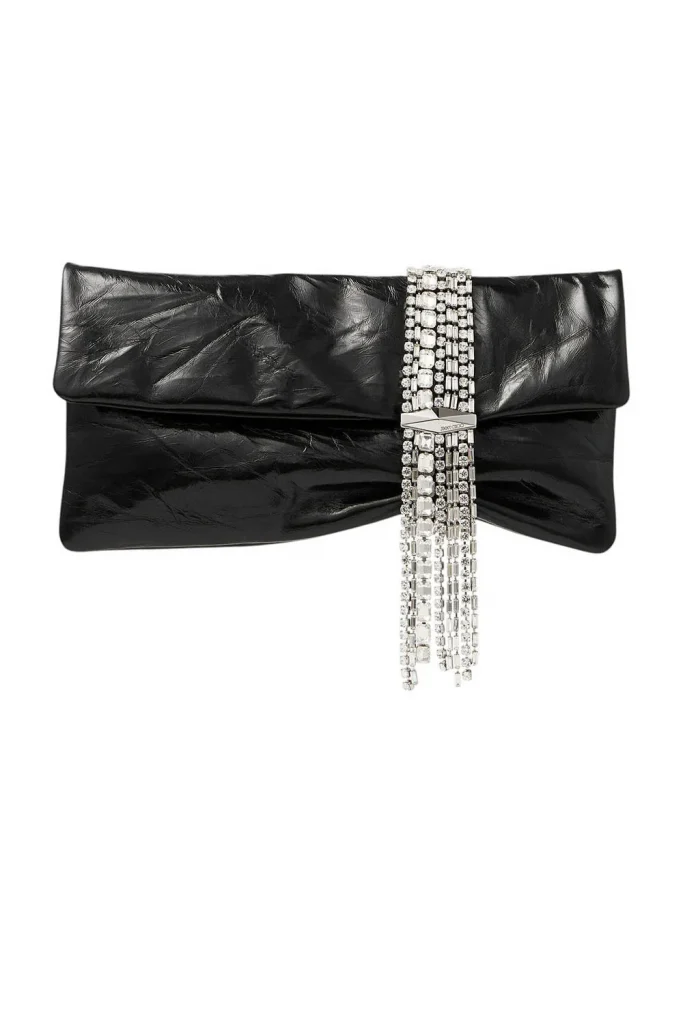 Jimmy Choo Zandra Black Vintage Metallic Leather Clutch Bag