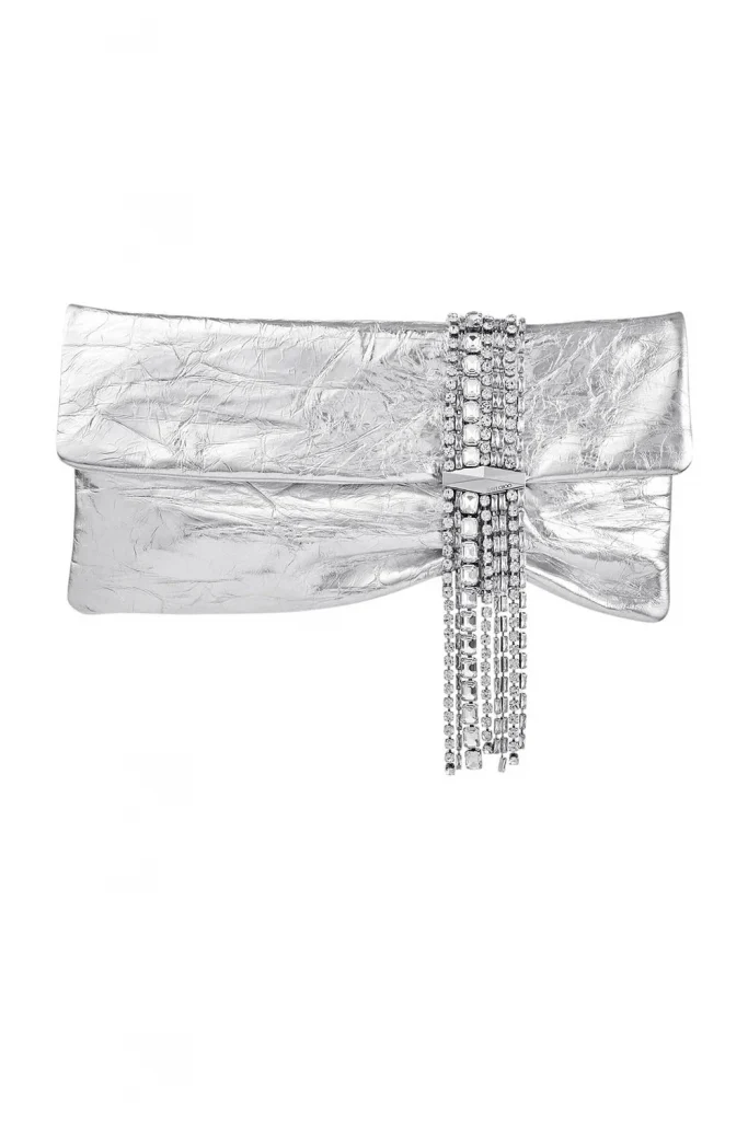 Jimmy Choo Zandra Silver Vintage Metallic Leather Clutch Bag