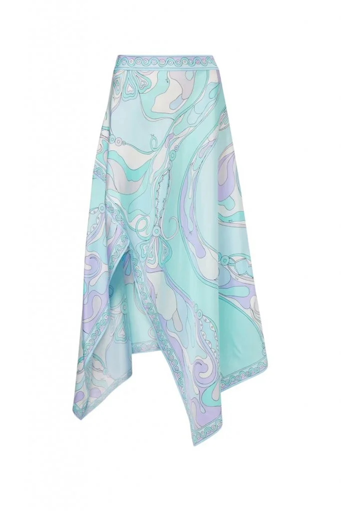 Pucci Orchidee Asymmetric Silk Twill Maxi Skirt