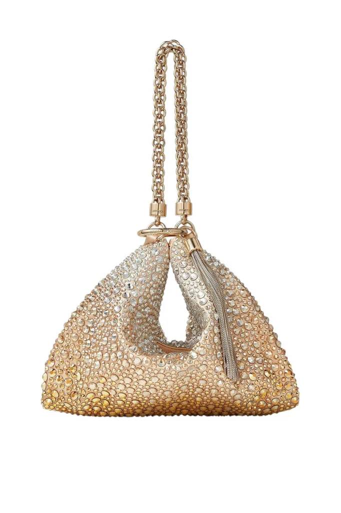 Jimmy Choo Callie Gold Satin Bag with Degrade Crystals