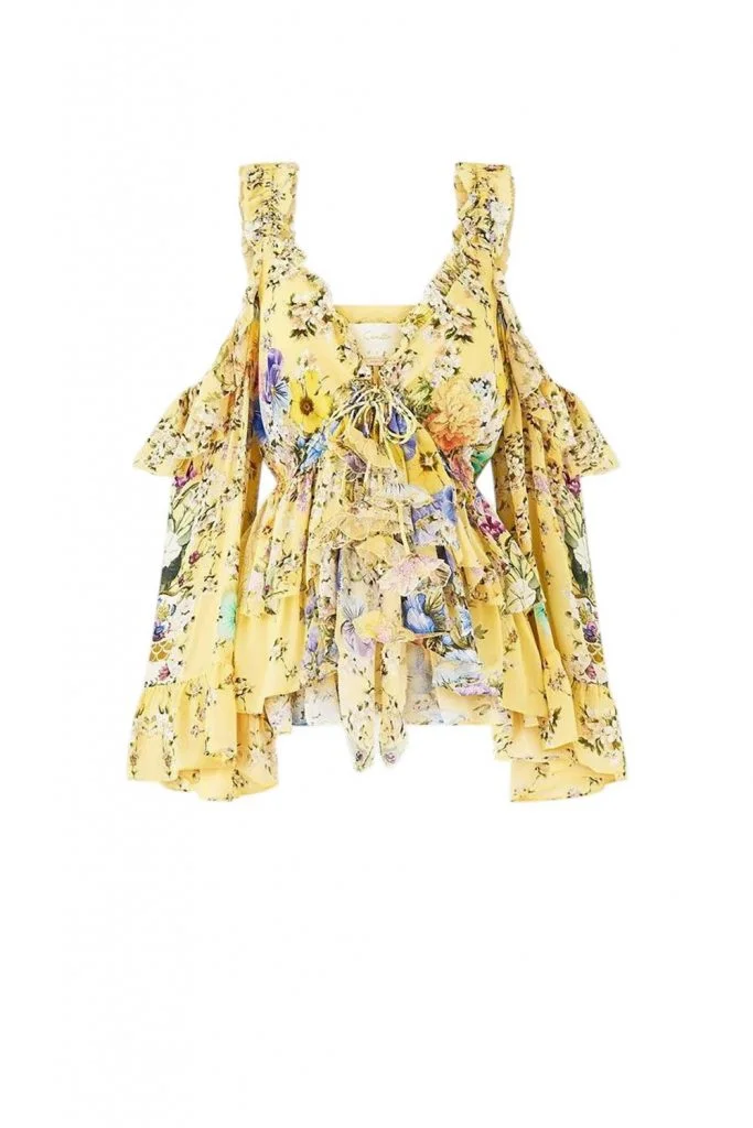 Camilla Cold Shoulder Ruffle Top Darling Buds