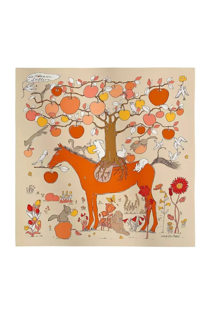 Hermes Le Pommier Sellier Scarf 90